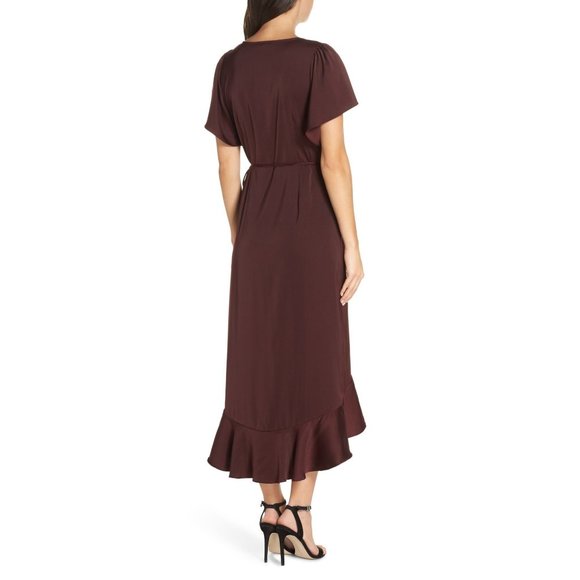 CHELSEA28 Midi Ruffle Wrap Dress in Burgundy - NWT - Size XS - Picture 2 of 2